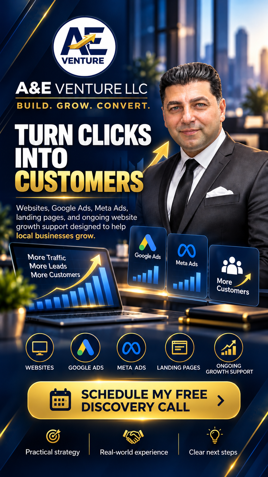 Turn Clicks Into Customers — campaign artwork