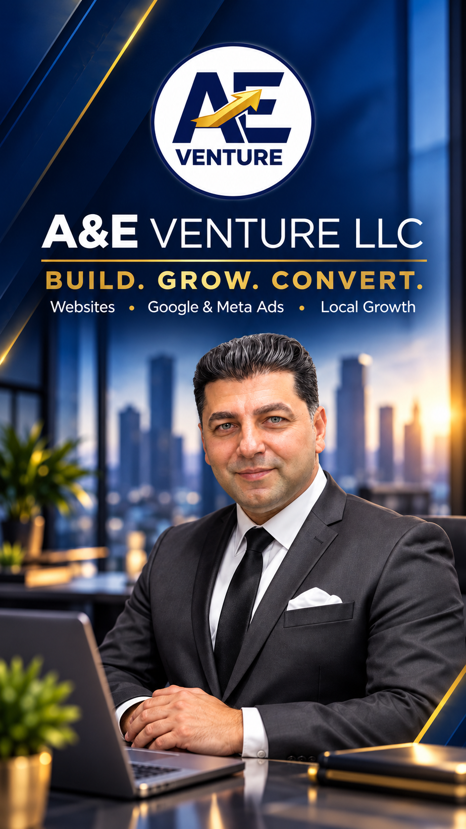 Build. Grow. Convert. With A&E Venture — campaign artwork